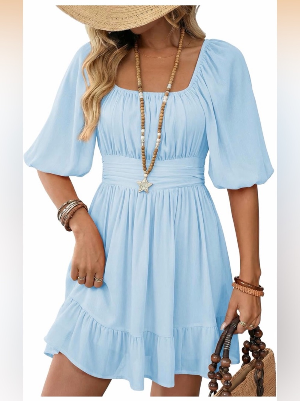 Light Blue Square-Neck Asymmetrical Women’s Dress